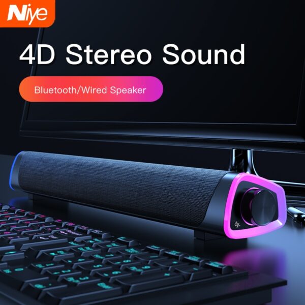 Barra de Alto-Falante com Som Estéreo Subwoofer 4D, Som Bluetooth e cabo, Notebook ou PC | Niye