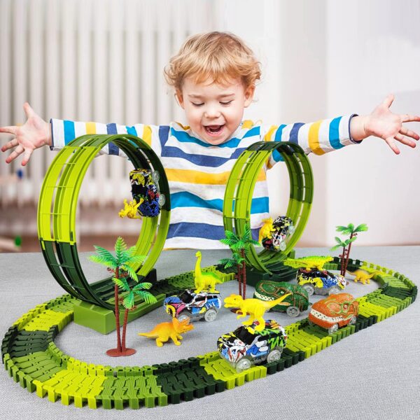Pista tematica Dinoussauro, 139 pçs estrada corrida-pista flexível com super Loop | DiscoveryDino